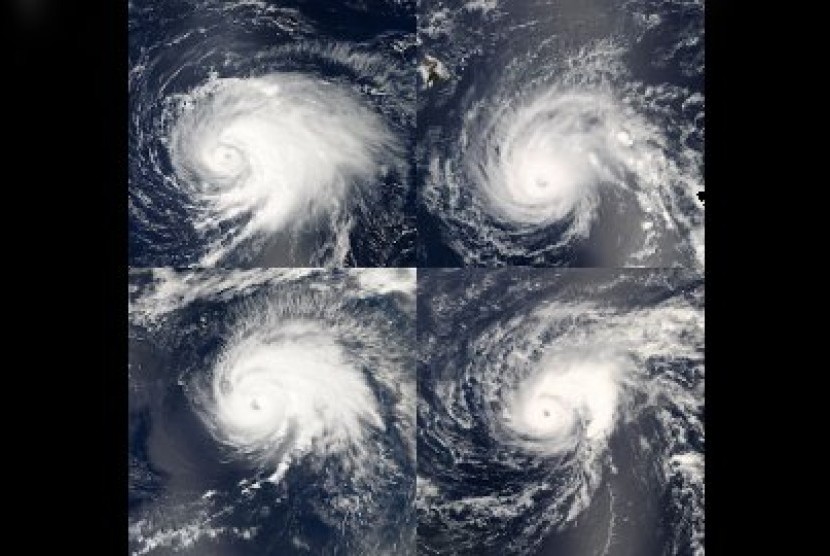 Citra satelit empa badai yang berbeda dari satelit NASA