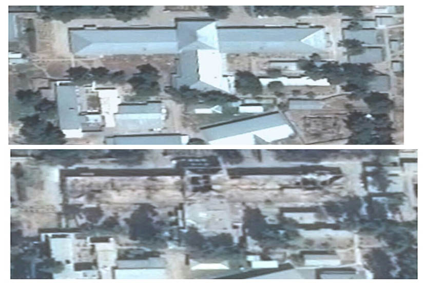 Citra satelit sebelum dan sesudah yang dirilis MSF menunjukkan bangunan utama RS di Kunduz, Afghanistan yang hancur dibom AS.