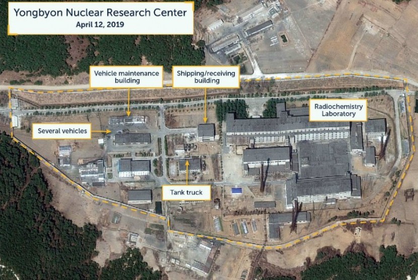 Citra satelit yang disebut peneliti dari Beyond Parallel, sebuah proyek CSIS, menunjukkan Laboratorium Radiokimia di Yongbyon Nuclear Research Center di North Pyongan, Korea Utara, 12 April 2019. Foto dirilis pada 16 April 2019.
