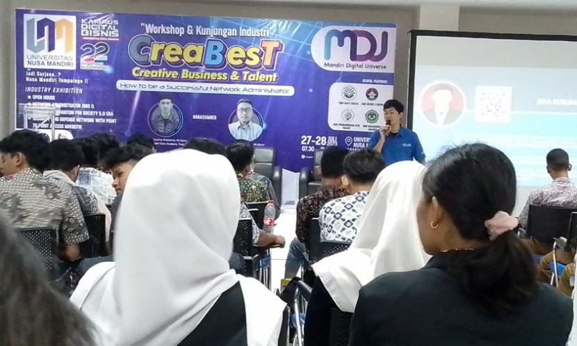 CreaBesT (Creative Business & Talent) mengangkat tema How to be a successfull Network Administrator, dengan penyelenggara kegiatan Kampus Digital Bisnis Universitas Nusa Mandiri (UNM) berkolaborasi dengan MDU (Mandiri Digital Universe) atau NextOne.