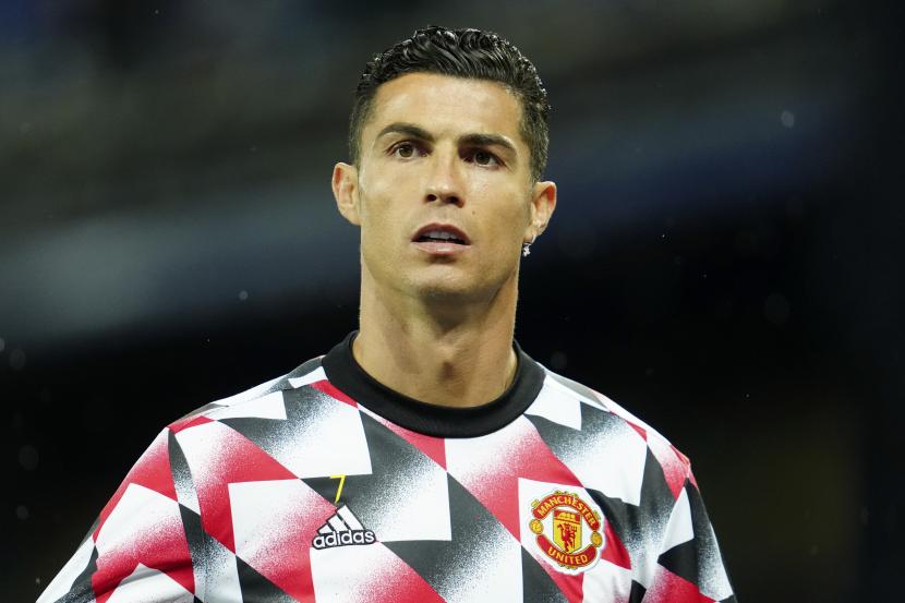 Reaksi pemain Manchester United Cristiano Ronaldo selama pertandingan sepak bola Liga Primer Inggris.