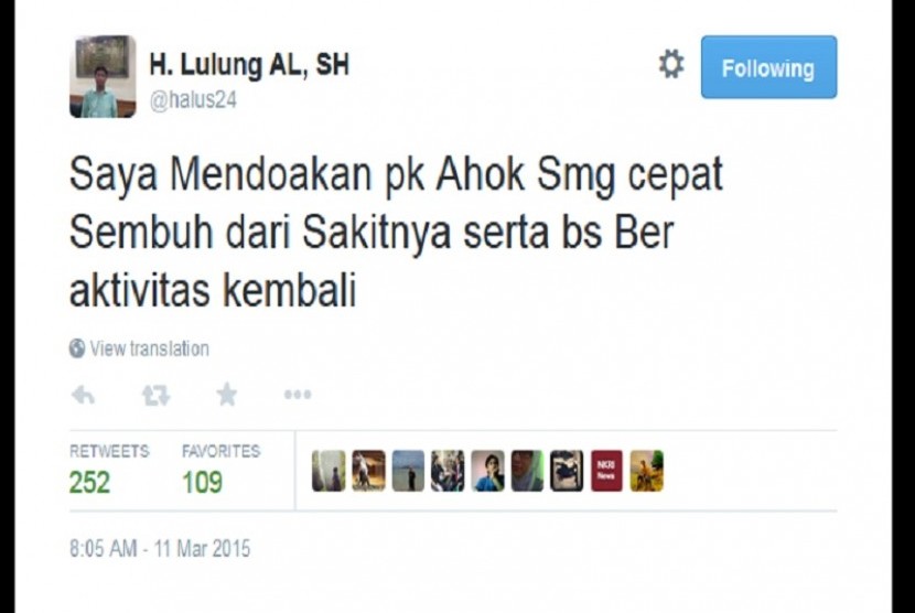 Cuitan Haji Lulung atau Abraham Lunggana di Twitter