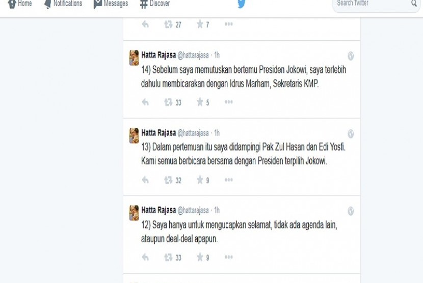 Cuitan klarifikasi Hatta Rajasa soal tuduhan Amien Rais