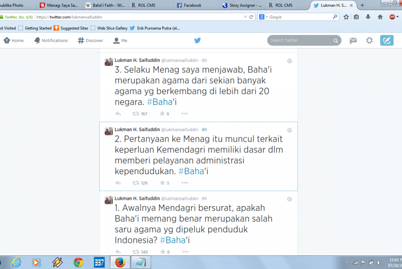 Cuitan Menag Lukman Saifuddin di Twitter