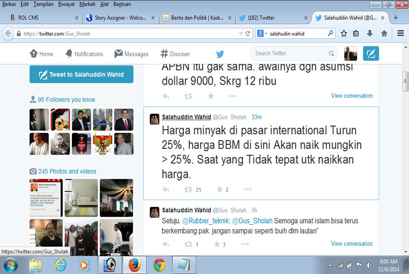 Cuitan Salahuddin Wahid di media twitter