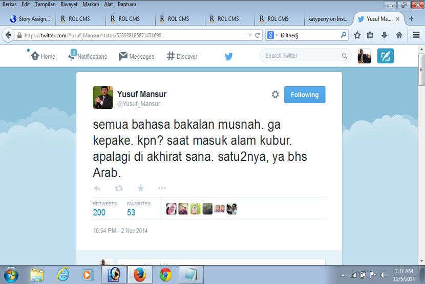 Cuitan Ustadz Yusuf Mansur di media sosial Twitter