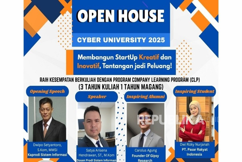 Cyber University akan menyelenggarakan open house bersama Prodi Sistem Informasi pada 22 Juli 2025 mendatang.