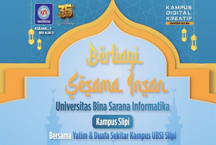Dalam rangka memaknai Ramadhan 1444 H, Kampus Digital Kreatif Universitas BSI (Bina Sarana Informatika) kampus Slipi akan mengadakan kegiatan bertajuk Berbagi Sesama Insan. Acara ini akan dilaksanakan di Aula Lantai 8 Universitas BSI kampus Slipi, pada Sabtu 15 April 2023 mendatang.