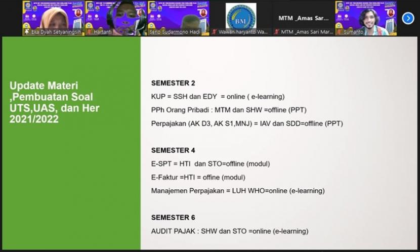 Dalam rangka menghadapi perkuliahan semester genap 2021/2022 Program Studi (Prodi) Manajemen Pajak, Fakultas Ekonomi dan Bisnis Universitas BSI (Bina Sarana Informatika), menyelenggarakan rapat dengan dosen Unit Pengembangan  Akademik Program Studi Manajemen Pajak.