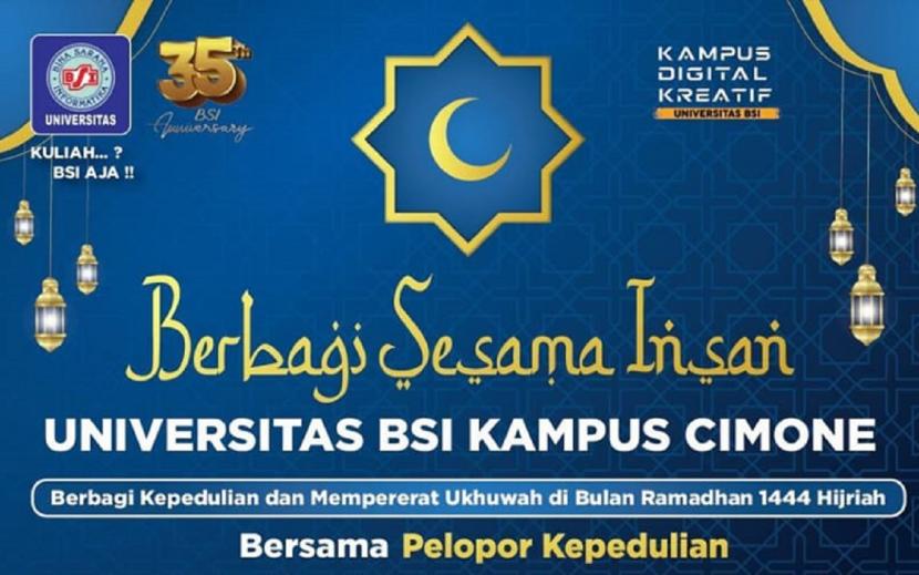 Dalam rangka menjaga ukhuwah dan berbagi kepedulian dengan sesama masyarakat di lingkungan sekitar kampus, Universitas BSI (Bina Sarana Informatika) kampus Tangerang akan menggelar kegiatan Berbagi Sesama insan pada Sabtu, 09 April 2023. 