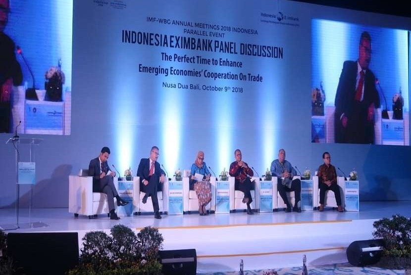 Dalam rangkaian kegiatan IMF/WBG Annual Meetings 2018 di Nusa Dua, Bali, LPEI berkesempatan menyelenggarakan diskusi panel dengan mengambil tema 'The Perfect Time to Enhance Emerging Economies Cooperation on Trade'