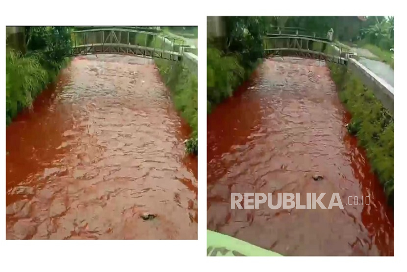 Dalam video itu terlihat air berwarna merah secara merata.