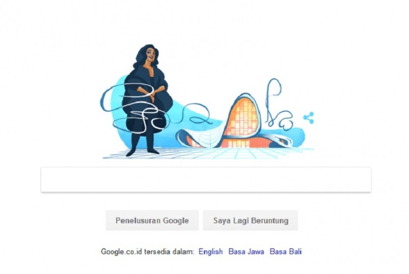 Dame Zaha Mohammad Hadid atau yang lebih dikenal Zaha Hadid menjadi doodle mesin pencari Google, Rabu (31/5).
