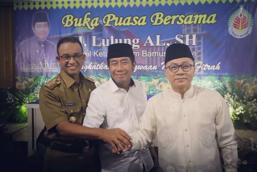 Dari kiri: Gubernur DKI Jakarta Anies Baswedan, Ketua Umum PAN Zulkifli Hasan dan Haji Lulung. 