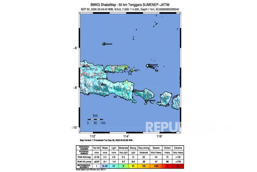 Data BNPB terkait gempa di Sumenep