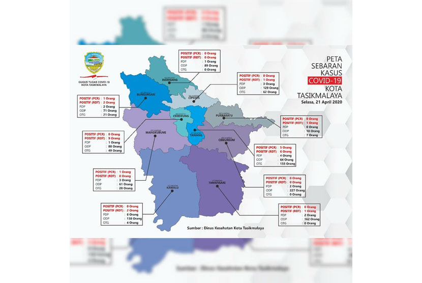 Data persebaran kasus Covid-19 di Kota Tasikmalaya hingga Selasa (21/4). 