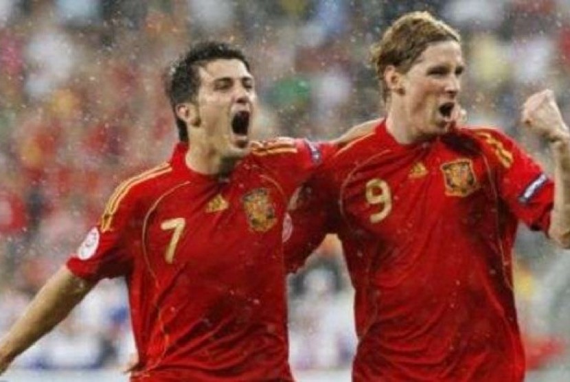David Villa dan Fernando Torres saat bermain bersama di Timnas Spanyol.