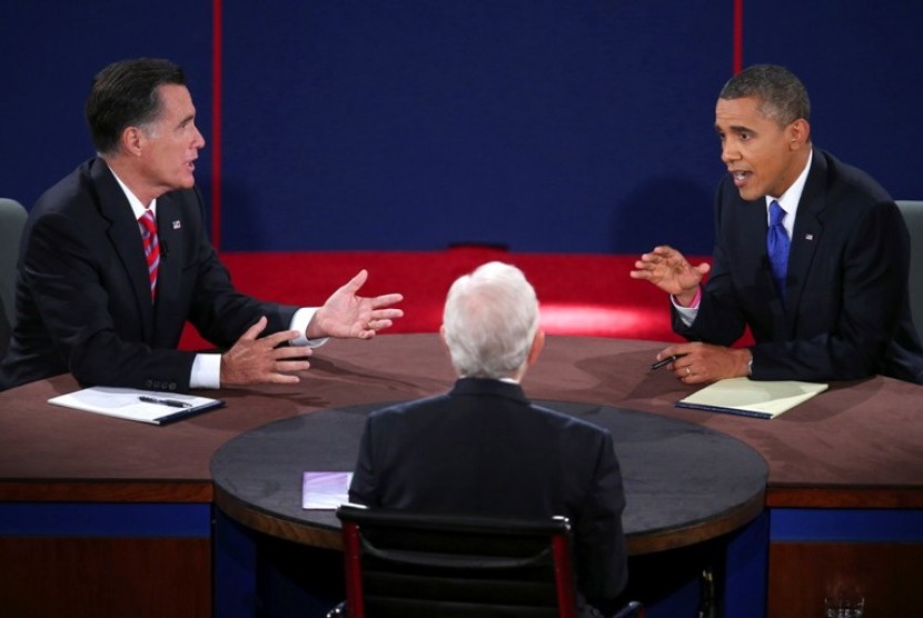 Debat terakhir calon presiden AS Barack Obama-Mitt Romney di Univeristas Lynn, Boca Raton, Florida yang membahas isu timur tengah