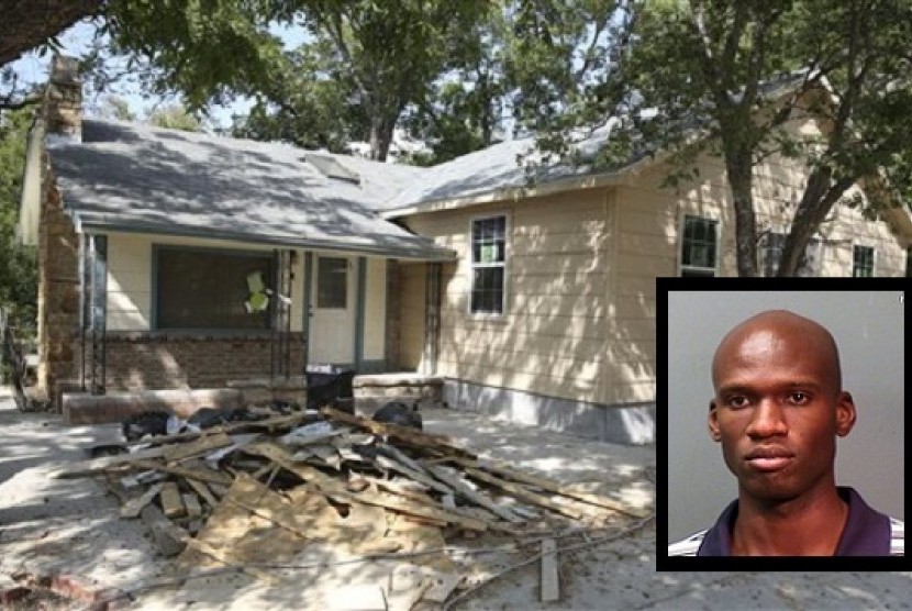 Debris sits in front of the last known address of Aaron Alexis (photo in box) Monday, Sept. 16, 2013, in Fort Worth, Texas. Police have identified Alexis as the gunman in Monday's shooting rampage at at the Washington Navy Yard in Washington. 