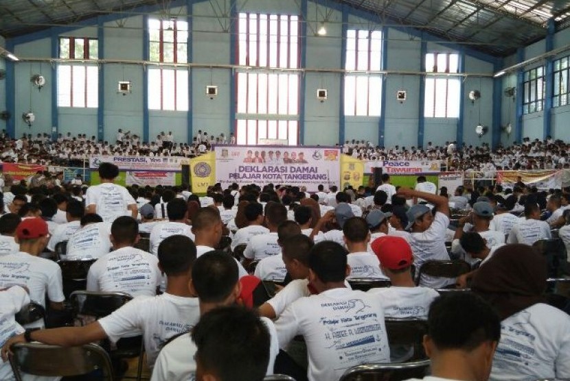 Deklarasi damai seluruh pelajar Kota Tangerang di gelar di GOR Tangerang, Sabtu (1/10).
