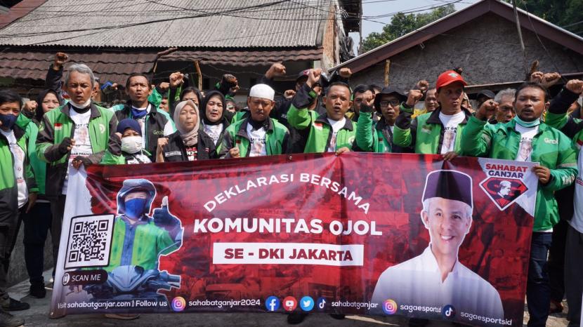 Deklarasi sejumlah mitra ojol di Jakarta untuk dukung Ganjar Pranowo.