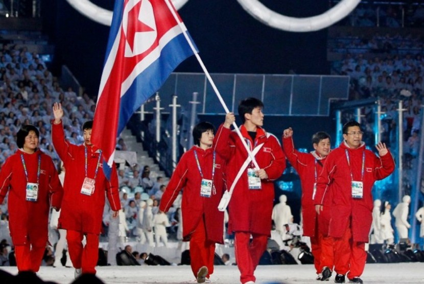 Delegasi Korea Utara saat Olimpiade Musim Dingin di Pyeongchang, Korea Selatan.