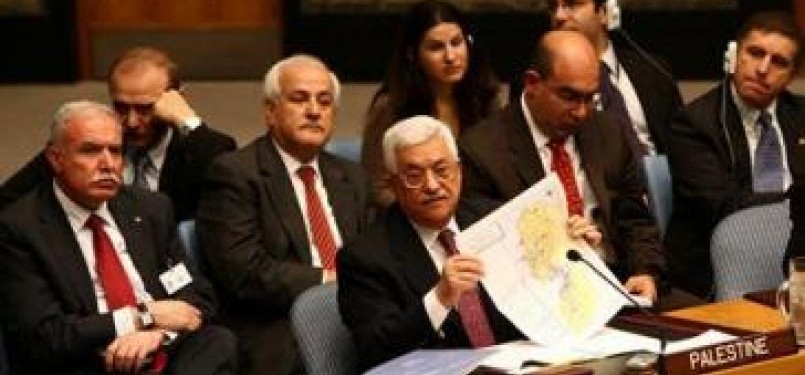 Delegasi Palestina dipimpin oleh Mahmoud Abbas dalam sebuah forum PBB