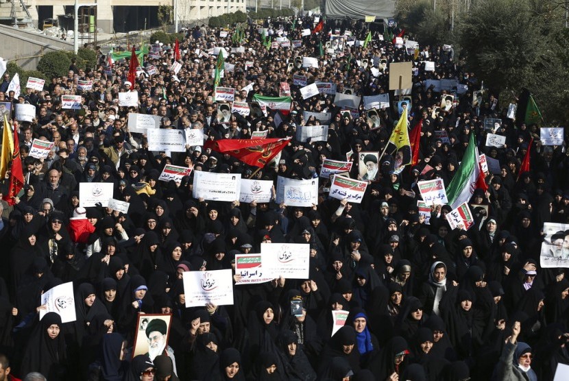 Demonstrasi di Teheran, Iran, 30 Desember 2017.