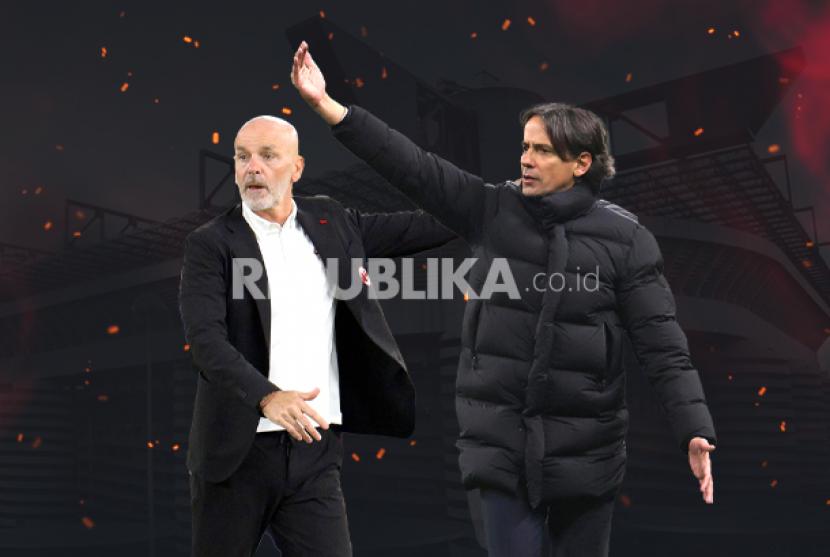 Derby della Madonnina di semifinal Coppa Italia, adu taktik Simone Inzaghi (kanan) dan Stefano Pioli. Inter Milan menang 3-0 atas AC Milan pada laga Rabu (20/4/2022) dini hari WIB itu.