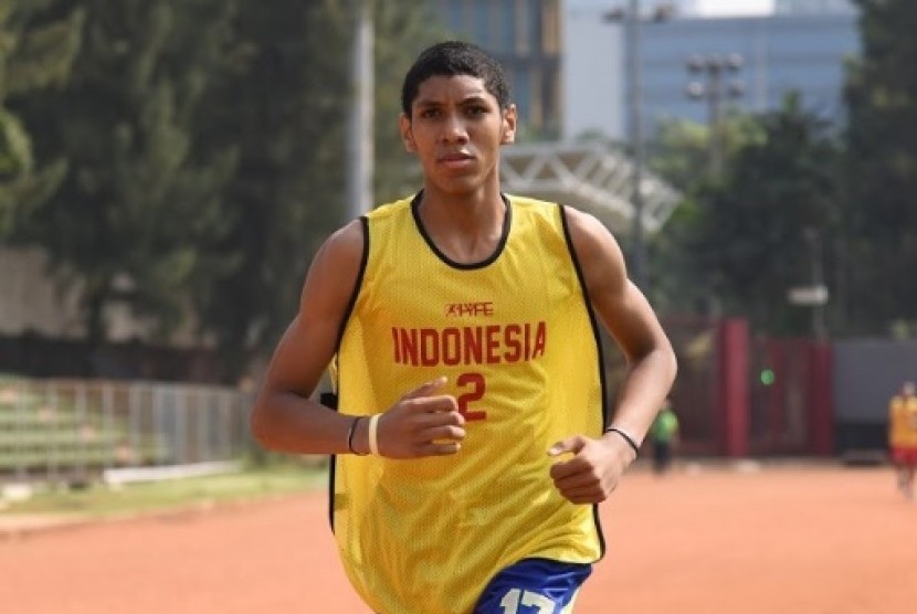 Derrick Michael, center timnas basket putra Indonesia di ASEAN School Games 2019.