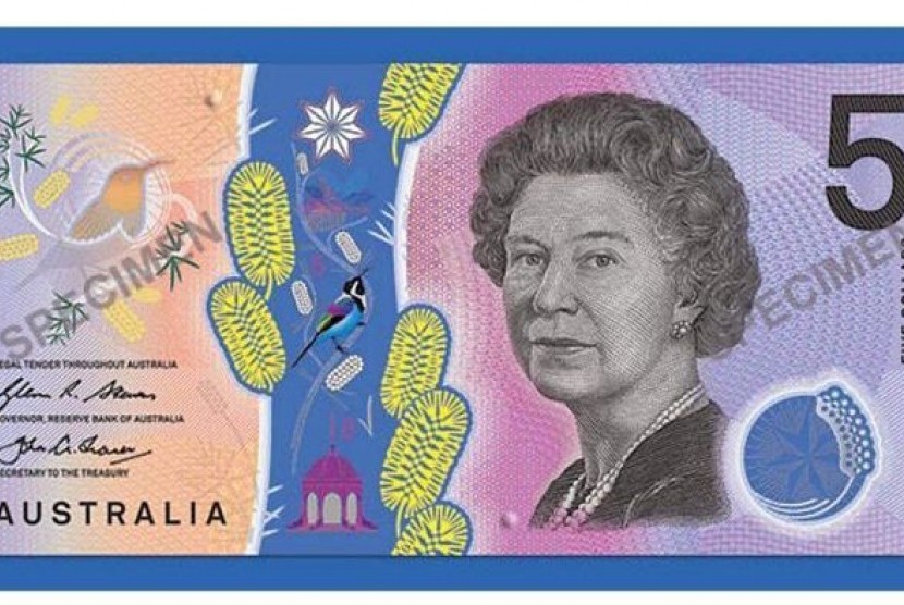 Desain dasar uang kertas baru pecahan 5 dolar Australia yang ramah bagi tunanetra.