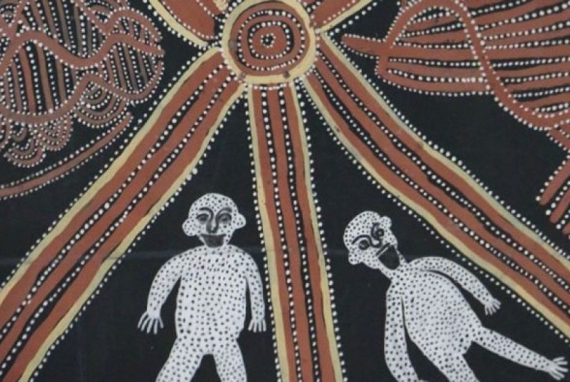Detil lukisan Aborigin 'Travelling Dreaming' karya Mick Namarari Tjapaltjarri, ditemukan setelah 35 tahun hilang.