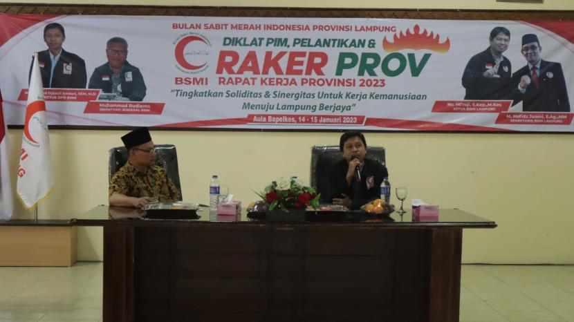 Dewan Pengurus Nasional (DPN) Bulan Sabit Merah Indonesia (BSMI) menggelar Pendidikan Pelatihan Kepemimpinan (Diklatpim) sekaligus pelantikan BSMI Provinsi Lampung periode 2023-2028, Sabtu-Ahad (14-15 Januari 2023.