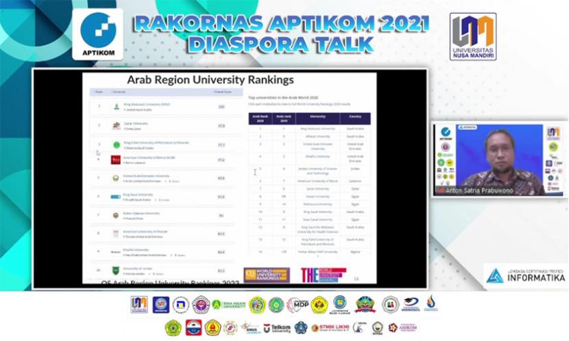 Diaspora Talk menghadirkan narasumber Prof Anton Satria Prabuwono dari Saudi Arabia, yang dilaksanakan secara luring di gedung Universitas Nusa Mandiri kampus Margonda, dan disiarkan live melalui Zoom juga channel Youtube Aptikom TV. 