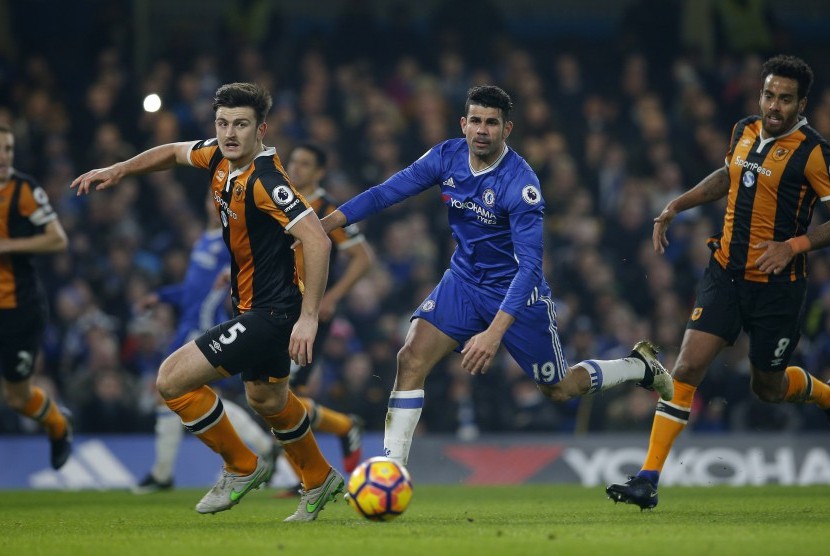 Diego Costa saat Chelsea melawan Hull City, di Stadion Stamford Bridge, Ahad (22/1).