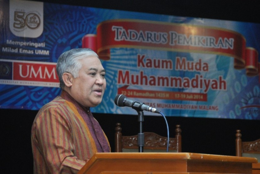 Din Syamsuddin saat membuka kegiatan Tadarus Pemikiran Kaum Muda Muhammadiyah di Universitas Muhammadiyah Malang (UMM).