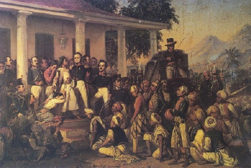 Diponegoro Arrest, a master piece painting by Raden Saleh. (illustration)  