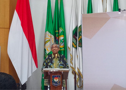  Ketua Dewan Pengurus KNKG, Mardiasmo, saat memberi sambutan dalam pembukaan dan diskusi Inspiratif acara sosialisasi ARA 2024.