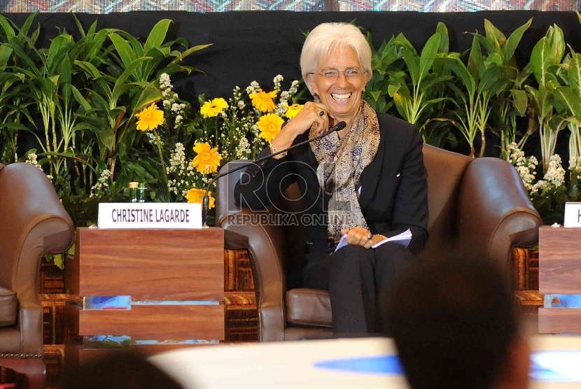 Direktur Pelaksana Dana Moneter Internasional (IMF) Christine Lagarde memberikan pengarahan saat konferensi internasional bertajuk Future of Asia's Finance: Financing For Development 2015 di Jakarta, Rabu (2/9).