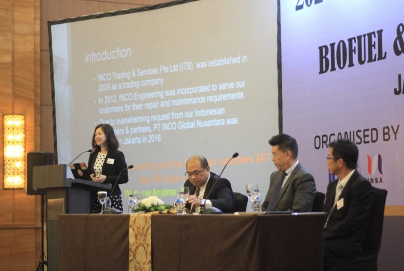 Direktur PT Inco Global Nusantara, Tania Ho memberikan paparan pada seminar bertajuk 2020 Sulfur Cap Fuels and Lubricants and Biofuel and Fuel Quality ISO 8217.
