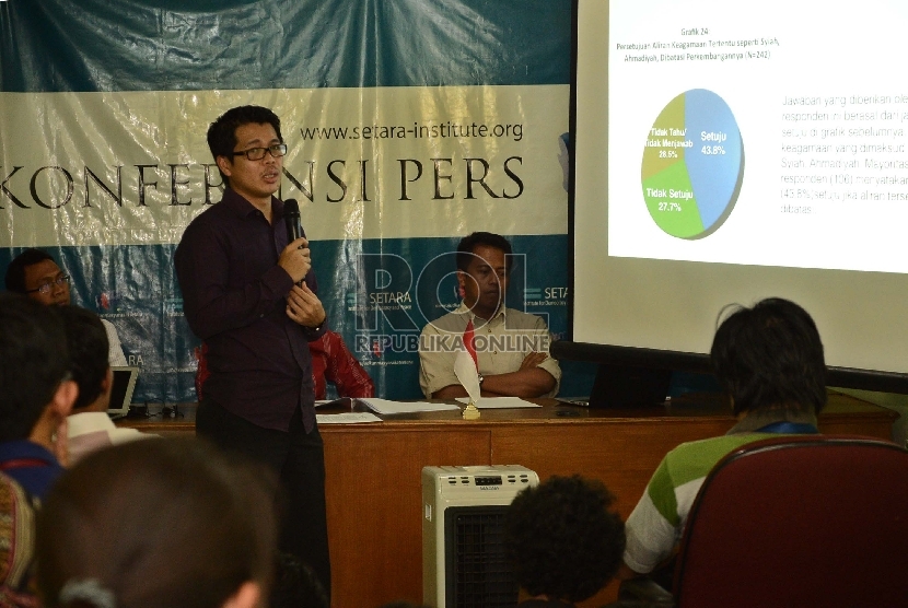 Direktur Riset Setara Institute Ismail Hasani berbicara dalam hasil survey 