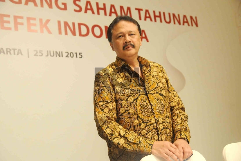 Direktur Utama BEI terpilih 2015-2018, Tito Sulistio saat Rapat Umum Pemegang Saham Tahunan (RUPST) yang digelar di Hotel Ritz Carlton Pacific Place, SCBD, Jakarta, Kamis (25/6).