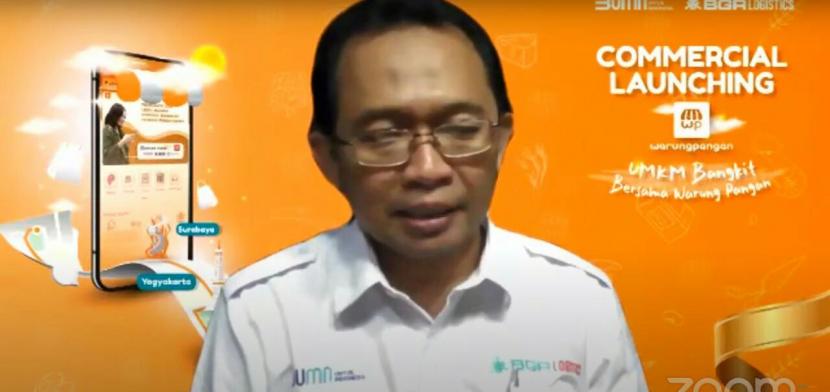 Direktur Utama BGR Logistics M Kuncoro Wibowo meluncurkan aplikasi warung Surabaya secara virtual, Kamis (25/2).