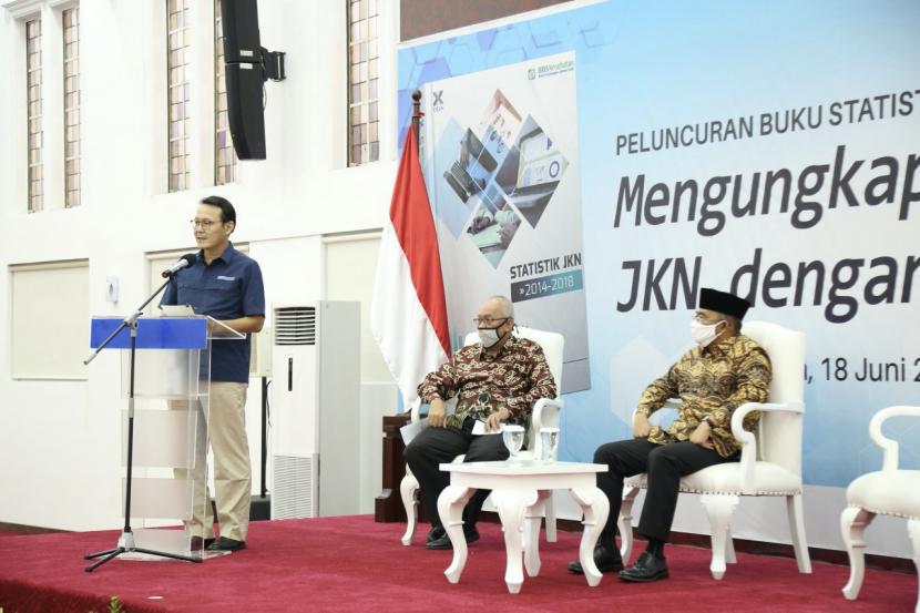 Direktur Utama BPJS Kesehatan Fachmi Idris pada peluncuran Buku Statistik JKN 2014-2018 oleh Dewan Jaminan Sosial Nasional, Kamis (18/6).