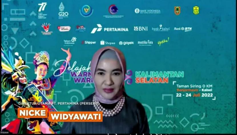 Direktur Utama Pertamina Nicke Widyawati dalam sambutan puncak acara Gernas BBI 2022 Kalsel yang disampaikan secara daring, Jumat (22/7/2022).