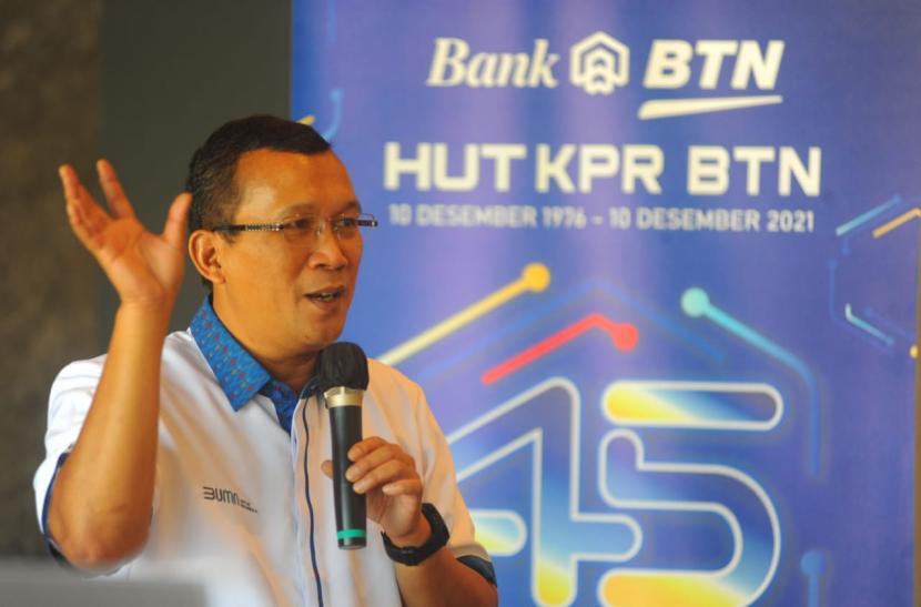 Direktur Utama PT Bank Tabungan Negara (Persero) Tbk, Haru Koesmahargyo. PT Bank Tabungan Negara (Persero) Tbk optimistis mencatatkan penjualan lebih dari 1.500 unit hunian lelang sampai akhir 2021.
