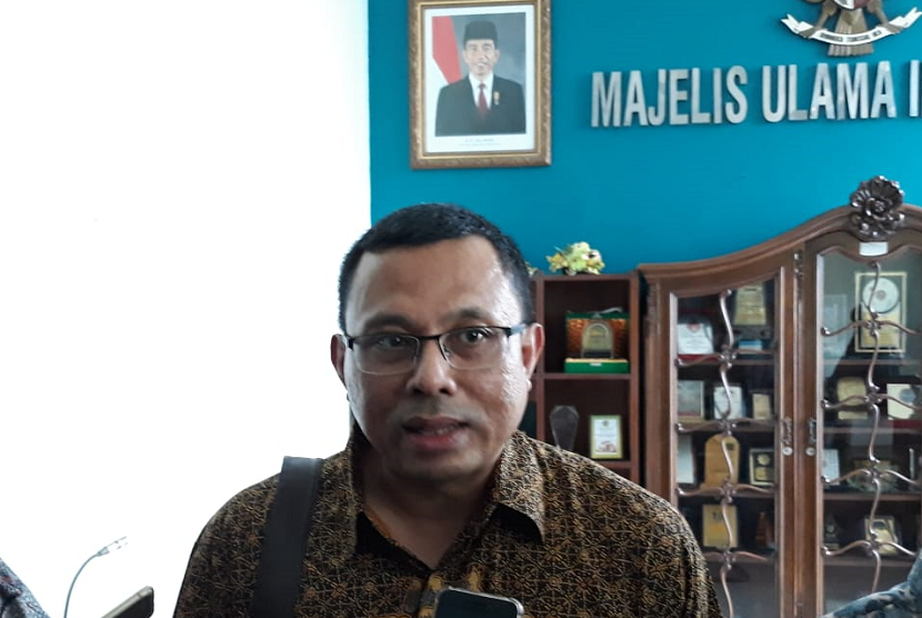 Direktur Utama PT Bio Farma, Rahman Rustam usai bertemu Kemenkes dan MUI di Kantor MUI Pusat, Jumat (3/8).