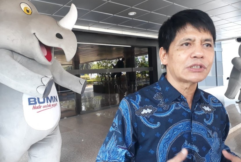 Direktur Utama PT Pupuk Indonesia Aas Asikin Idat di Kantor Kementerian BUMN, Jakarta, Rabu (30/10).