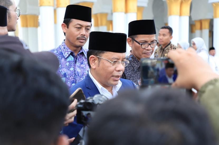 Dirjen Bimas Islam Kementerian Agama (Kemenag) Kamaruddin Amin saat berbicara pada Sarasehan Masjid Nasional 2023 di Jakarta, Jumat (17/3/2023). 