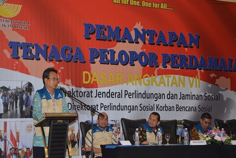 Dirjen Perlindungan dan Jaminan Sosial Kemensos, Harry Hikmat saat memberikan pembekalan kepada 200 peserta pemantapan Perdamai di Jakarta, Rabu (20/9).